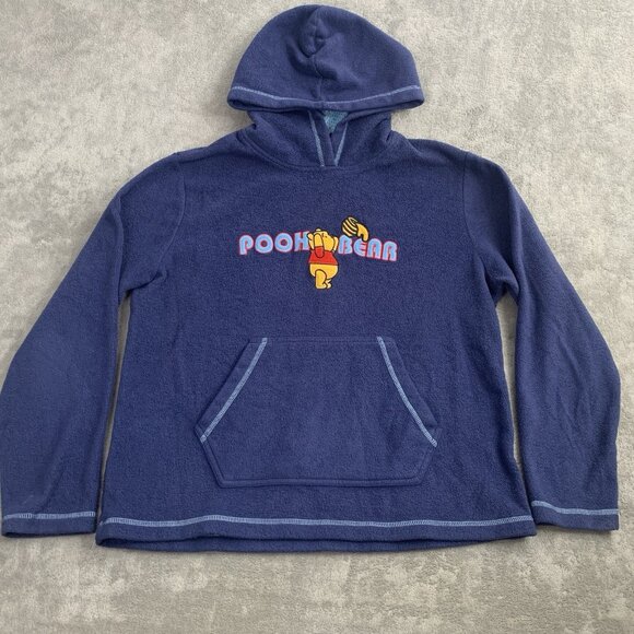 Vintage Disney Pooh 100 Acre Collectibles Hoodie Women XL Blue Fleece Pooh Bear - Picture 1 of 8